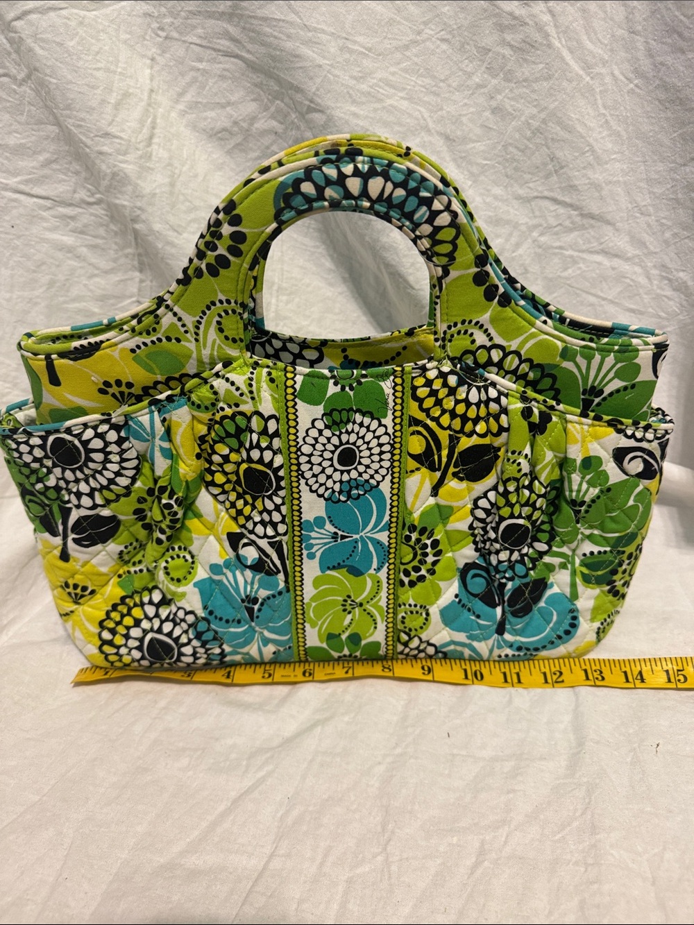 Vera Bradley Quilted Floral Tote in Lime Green & Teal Accent